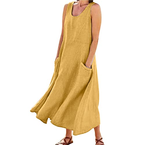 Cotton Linen Maxi Dress with Pockets