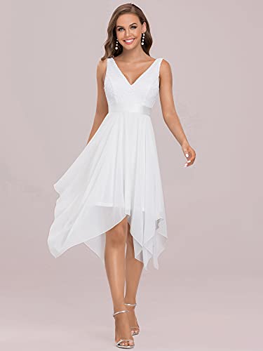 V Neck Lace Chiffon Knee Length Dress