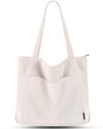 Corduroy Tote Bag with Zipper