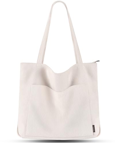 Corduroy Tote Bag with Zipper