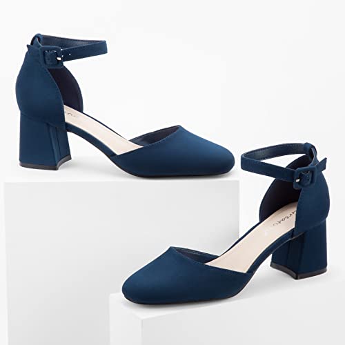 Block Heels Square Toe Ankle Strap Shoes