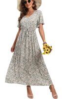 Summer Floral V Neck Midi Dress