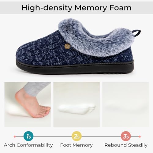 Cable Knit Slippers with Fuzzy Collar