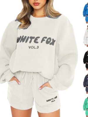 Oversized Sweatsuits White-Fox Print Set