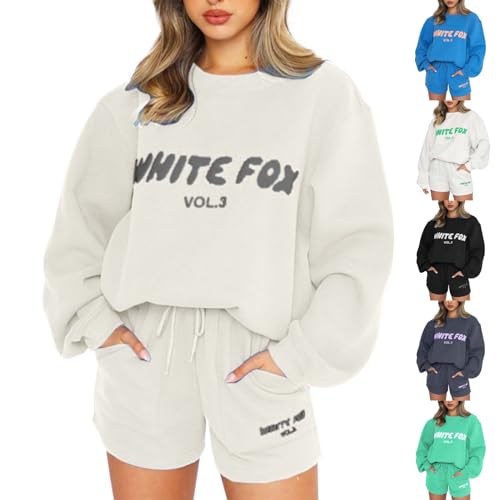 Oversized Sweatsuits White-Fox Print Set