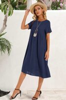 Lpecmin Women's Summer Cotton Linen Midi Dress with Pockets