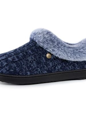 Cable Knit Slippers with Fuzzy Collar