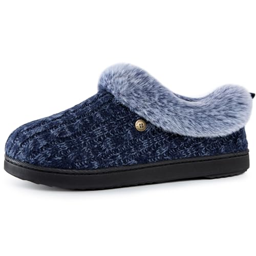 Cable Knit Slippers with Fuzzy Collar