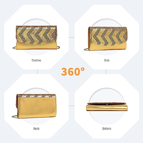 Miss Lulu Women's Gold Clutch with Detachable Chain Strap