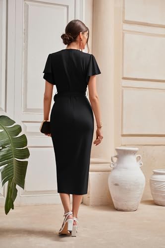 Ruffle Sleeve Ruched Wrap Maxi Dress
