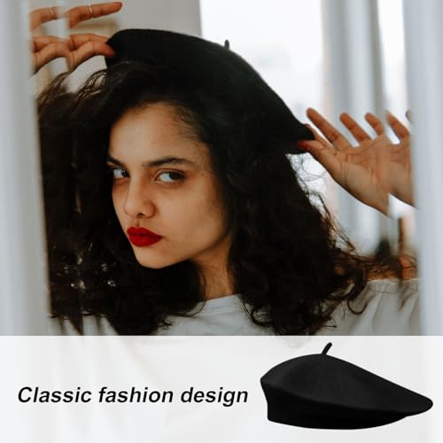 2 Pcs French Beret, Unisex, One Size (Black, Red)