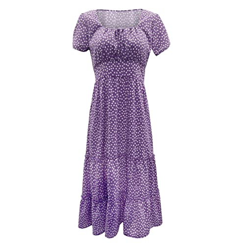 Women's V-Neck Polka Dot Maxi Dress with Bell Sleeves