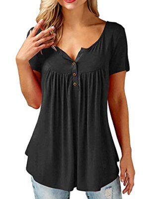 Casual V Neck Pleated Tunic Blouse