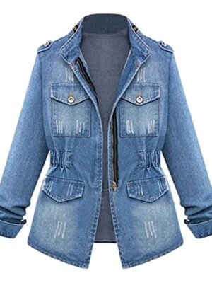 Casual Cropped Denim Jacket, Plus Size S-5XL