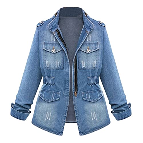 Casual Cropped Denim Jacket, Plus Size S-5XL