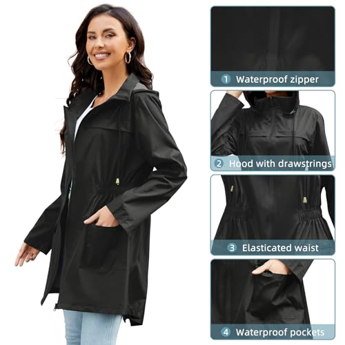 PONCEAU Women's Waterproof Lightweight Packable Raincoat