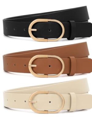 3 Pack Leather Belts with Golden Buckle