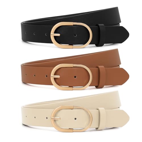 3 Pack Leather Belts with Golden Buckle