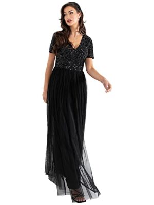 Sequined Evening Dress, Short Sleeve
