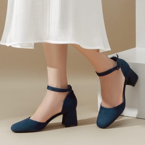 Block Heels Square Toe Ankle Strap Shoes