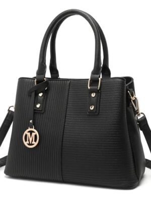 PU Leather Top Handle Handbag, 25 cm