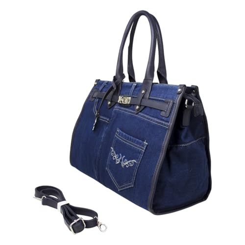 Large Denim Tote Bag with Detachable Strap