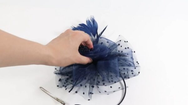 Fascinator Hat with Mesh, Ribbons, & Feathers