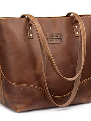 Vintage Leather Tote Bag with Crossbody Strap
