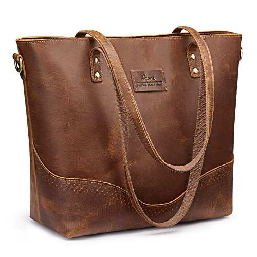 Vintage Leather Tote Bag with Crossbody Strap