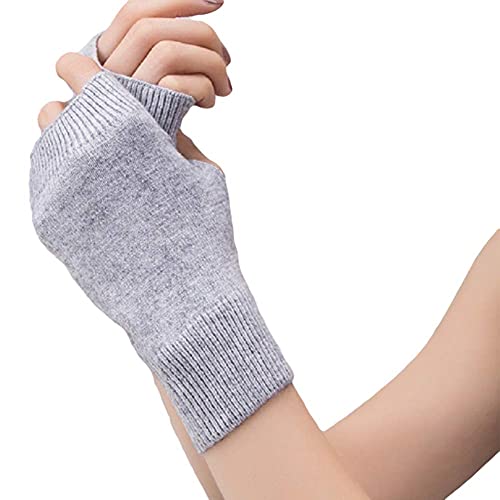 Cashmere Fingerless Gloves, Wrist Warmers, Black/Grey