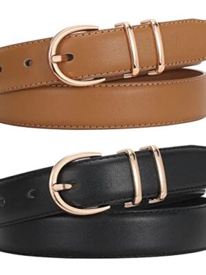 2 Pack Leather Belts with Gold Buckle