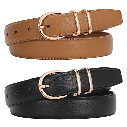 2 Pack Leather Belts with Gold Buckle