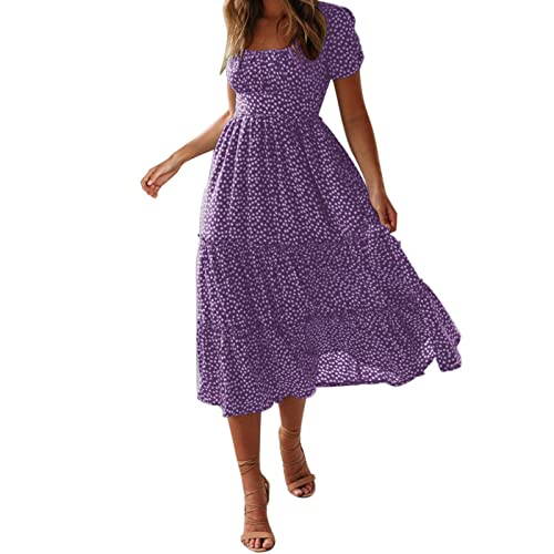 Women's V-Neck Polka Dot Maxi Dress with Bell Sleeves