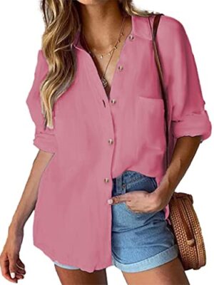 Cotton Long Sleeve V-Neck Blouse