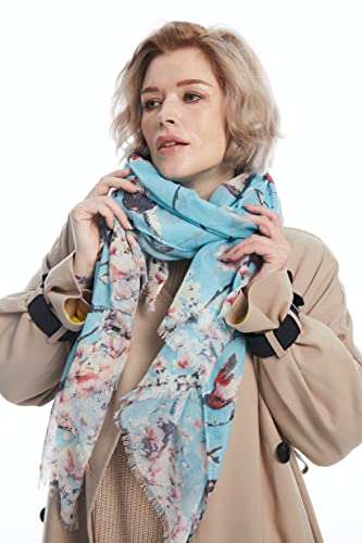 Bird Print Floral Scarf Shawl Wrap