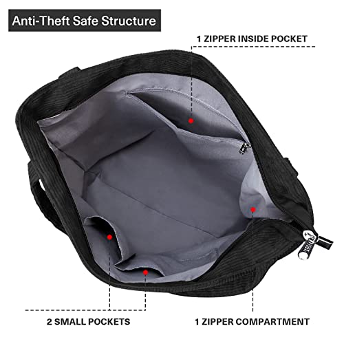 Corduroy Waterproof Tote Bag with Zipper, 35L