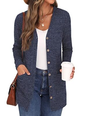 Long Sleeve V Neck Cardigan with Pocket