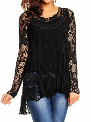 MissHera Women's 2pc Long Sleeve Lace Tunic Plus Size