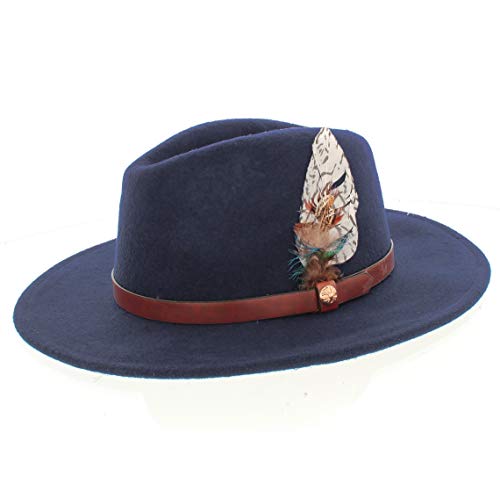 100% Wool Fedora with Feather Trim 57cm