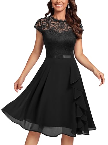 Vintage Lace Chiffon Party Swing Dress