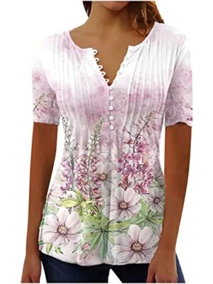 Summer Floral Graphic Short Sleeve Tops