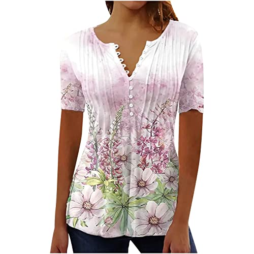 Summer Floral Graphic Short Sleeve Tops