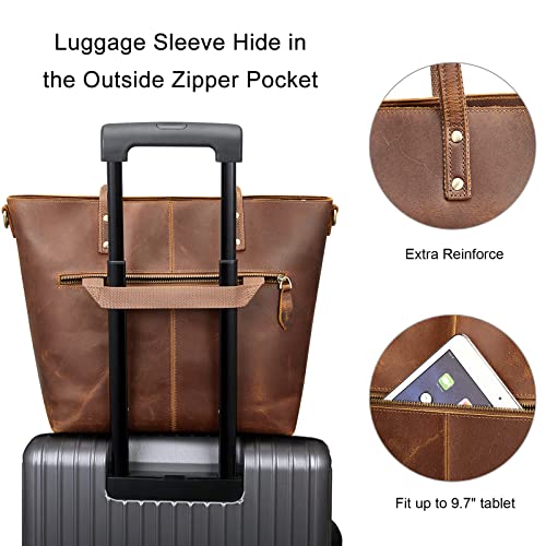 Vintage Leather Tote Bag with Crossbody Strap