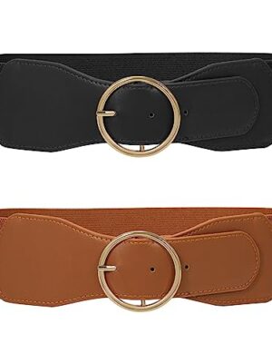 2 Pack Elastic Belts with Gold O Ring Buckle