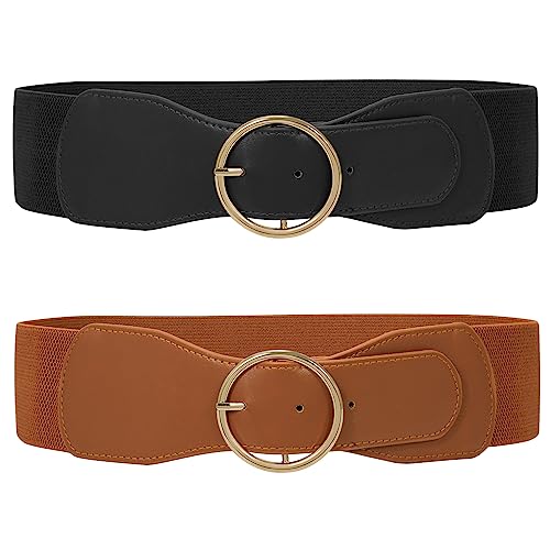 2 Pack Elastic Belts with Gold O Ring Buckle