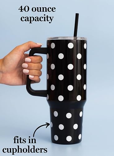 1.18L Tumbler with Handle and Straw, Black Dot