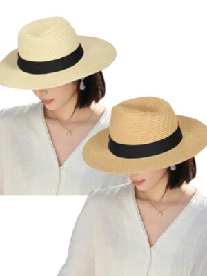 Wide Brim Straw Sun Hat, Adjustable