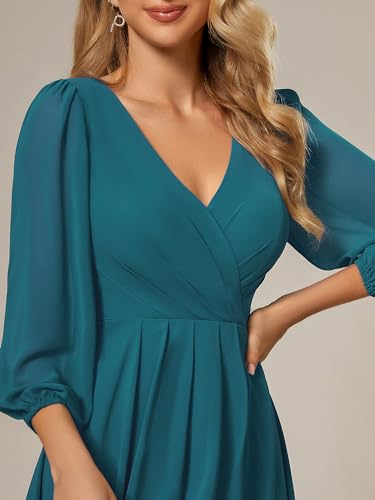 Chiffon V Neck Midi Wedding Dress