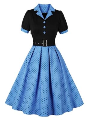 Wellwits Women's Black Polka Dot Vintage Blazer Dress