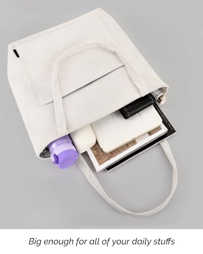 Corduroy Tote Bag with Zipper